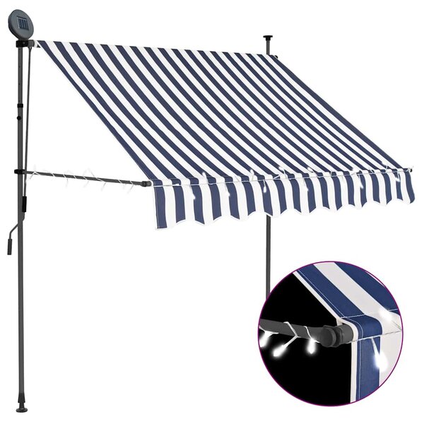 Tenda na ručno uvlačenje s LED svjetlima 100 cm plavo-bijela - Plava / N/A