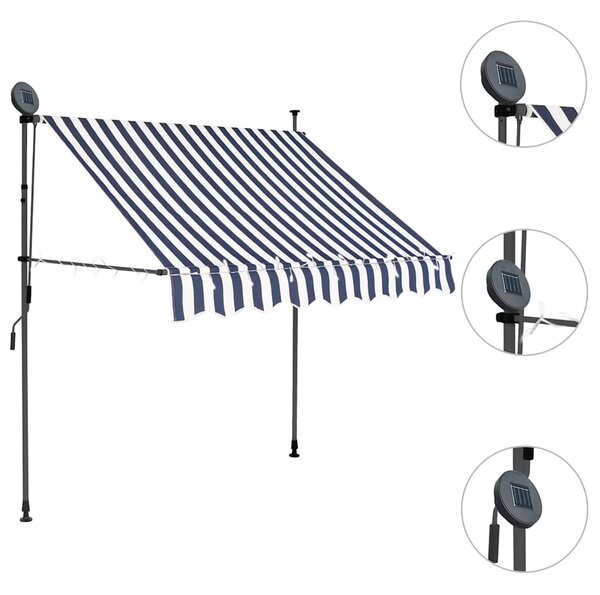 Tenda na ručno uvlačenje s LED svjetlima 100 cm plavo-bijela - Plava / N/A