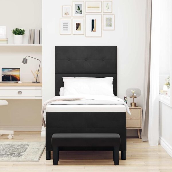 Krevet s opruga kutije s jastukom Crna 200 x 90 cm Baršun - Crna / 200 x 90 cm