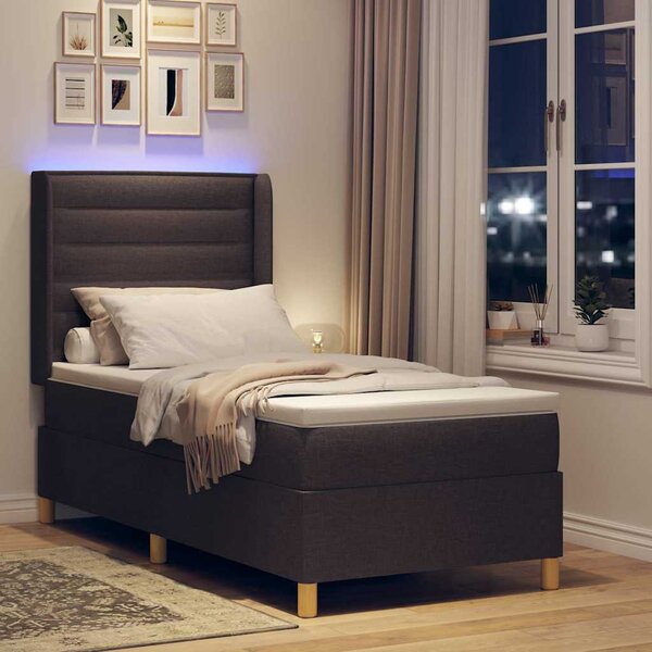 Krevet s opruga kutije s LED trakama Smeđa 90 x 190 cm tkanina - Smeđa / 90 x 190 cm