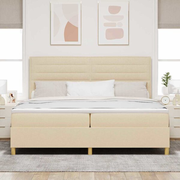 LED Box Spring Krevet s madracem Krema 200 x 200 cm tkanina - Krem / 200 x 200 cm