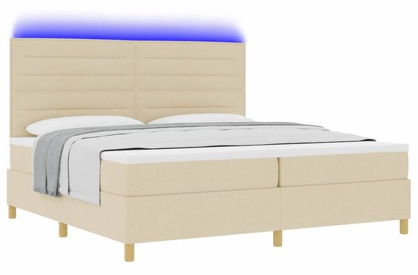 LED Box Spring Krevet s madracem Krema 200 x 200 cm tkanina - Krem / 200 x 200 cm