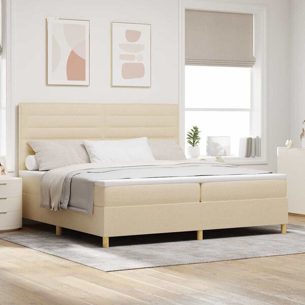 LED Box Spring Krevet s madracem Krema 200 x 200 cm tkanina - Krem / 200 x 200 cm