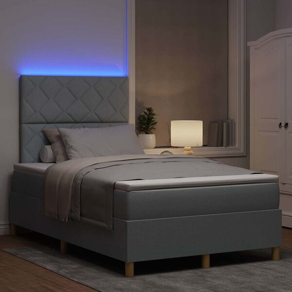 LED Box Spring Krevet Svijetlo siva 120 x 200 cm tkanina - Svjetlosiva / 120 x 200 cm