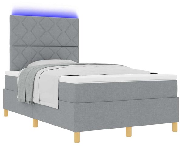 LED Box Spring Krevet Svijetlo siva 120 x 200 cm tkanina - Svjetlosiva / 120 x 200 cm