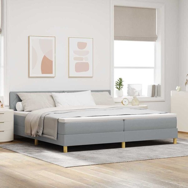 LED Box Spring Krevet Svijetlo siva 200 x 200 cm tkanina - Siva / 200 x 200 cm
