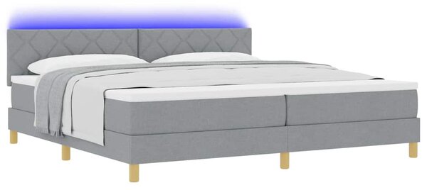 LED Box Spring Krevet Svijetlo siva 200 x 200 cm tkanina - Siva / 200 x 200 cm