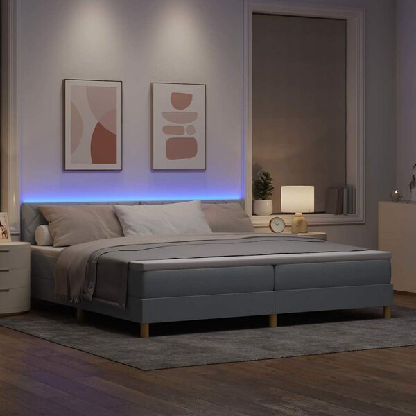 LED Box Spring Krevet Svijetlo siva 200 x 200 cm tkanina - Siva / 200 x 200 cm