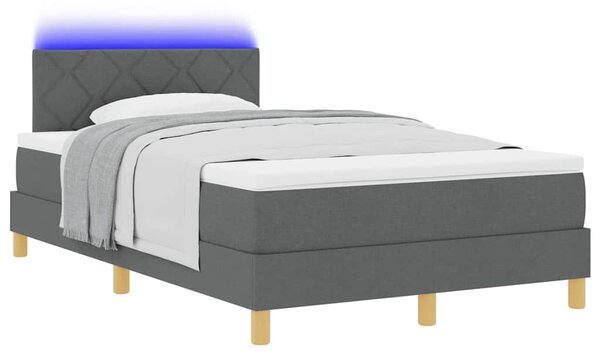 LED Box Spring Krevet Tamno siva 120 x 190 cm tkanina - Siva / 120 x 190 cm