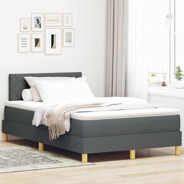 LED Box Spring Krevet Tamno siva 120 x 190 cm tkanina - Siva / 120 x 190 cm