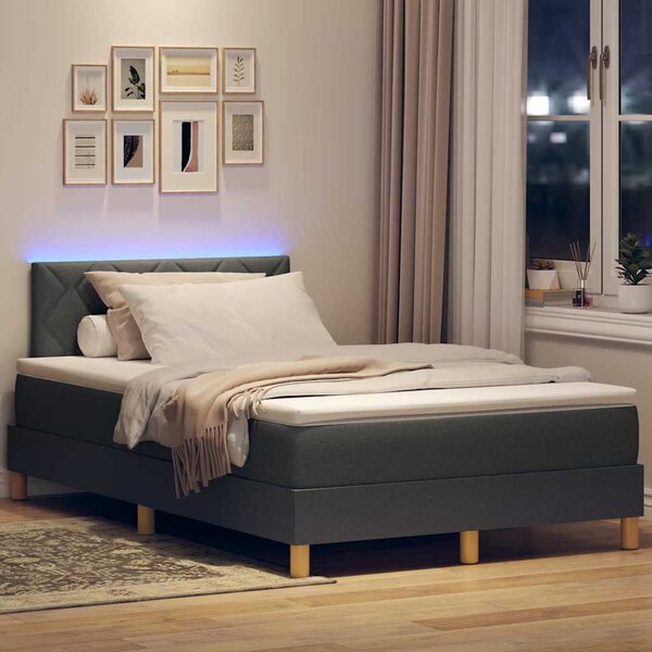 LED Box Spring Krevet Tamno siva 120 x 190 cm tkanina - Siva / 120 x 190 cm