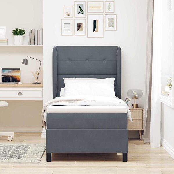 Krevet s opruga kutije Tamno siva 200 x 90 cm Baršun - Siva / 200 x 90 cm