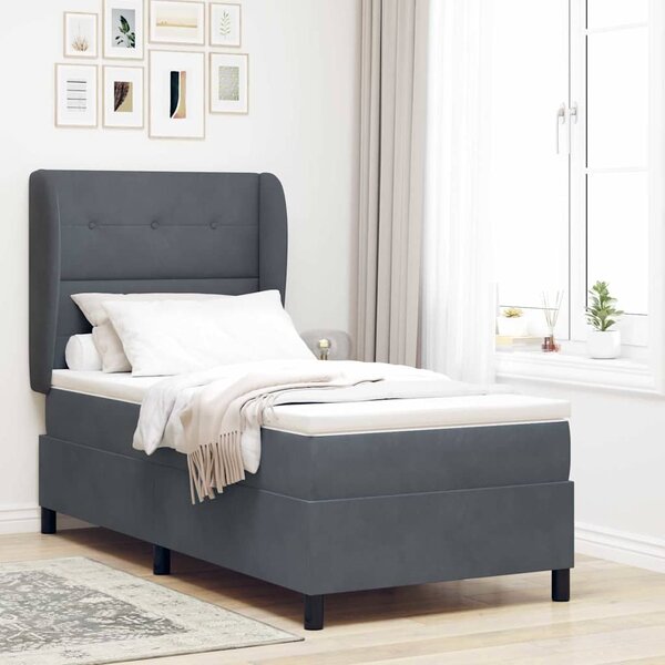 Krevet s opruga kutije Tamno siva 200 x 90 cm Baršun - Siva / 200 x 90 cm