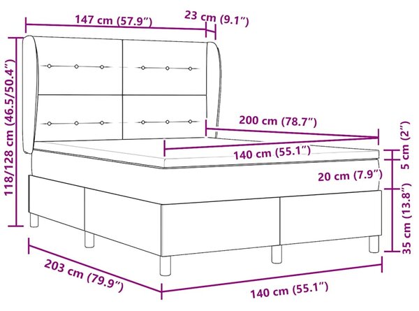 Krevet s opruga kutije s madracem Crna 200 x 140 cm Baršun - Crna / 200 x 140 cm