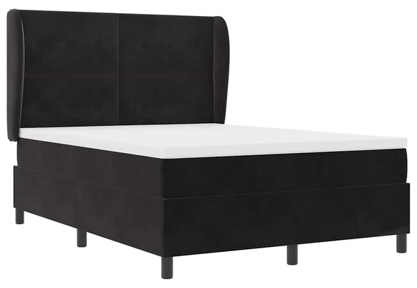 Krevet s opruga kutije s madracem Crna 190 x 140 cm Baršun - Crna / 190 x 140 cm