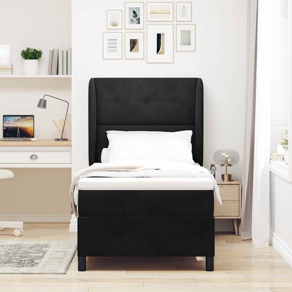 Krevet s opruga kutije s madracem Crna 200 x 80 cm Baršun - Crna / 200 x 80 cm