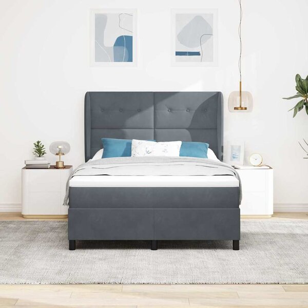 Krevet s opruga kutije Tamno siva 200 x 140 cm Baršun - Siva / 200 x 140 cm