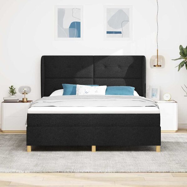 Krevet s opruga kutije s uzglavljem Crna 200 x 180 cm tkanina - Crna / 200 x 180 cm