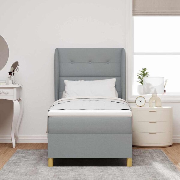 Krevet s opruga kutije Svijetlo siva 190 x 90 cm tkanina - Svjetlosiva / 190 x 90 cm