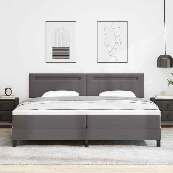 Krevet s opruga kutije Siva 200 x 200 cm Umjetna koža - Siva / 200 x 200 cm