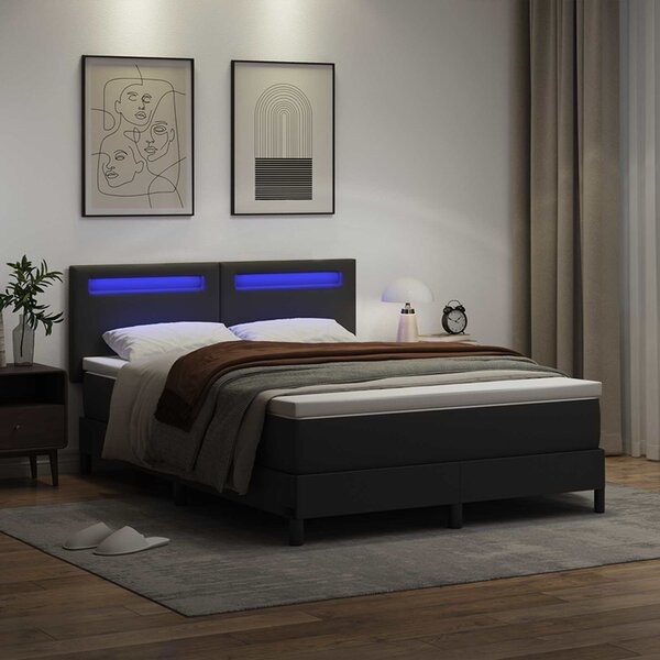 Krevet s opruga kutije Crna 140 x 190 cm Umjetna koža - Crna / 140 x 190 cm
