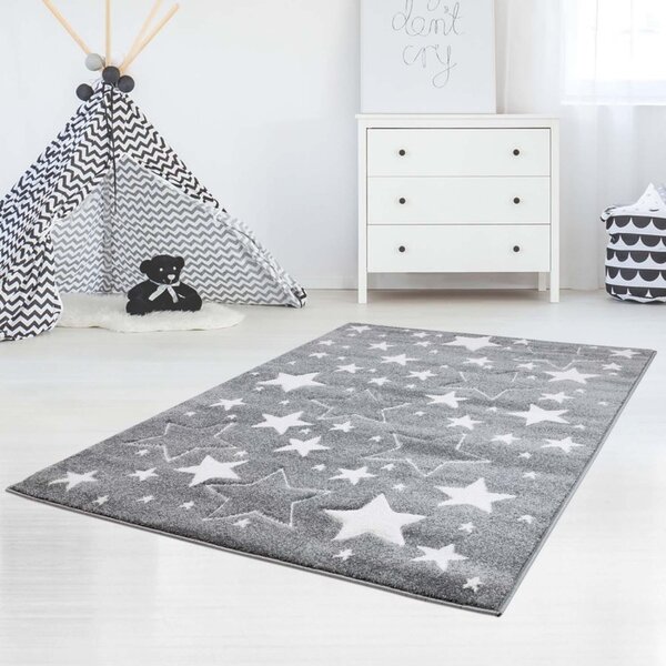 Sivi tepih za dječju sobu sa zvjezdicama