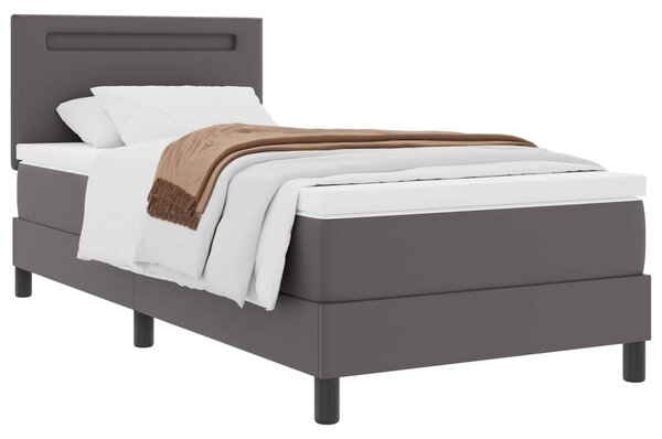 Krevet s opruga kutije s madracem Siva 90 x 200 cm Umjetna koža - Siva / 90 x 200 cm
