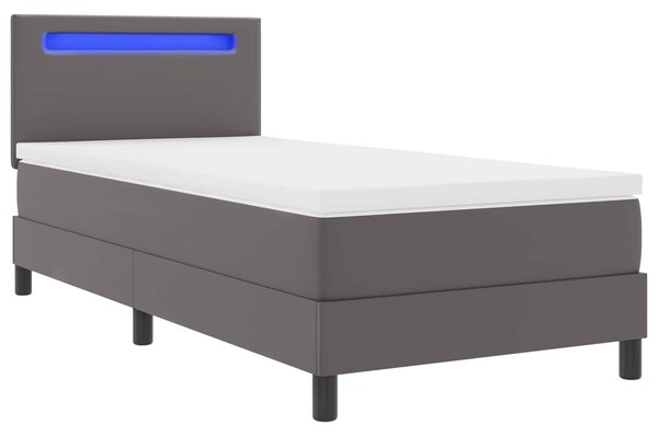 Krevet s opruga kutije s madracem Siva 90 x 200 cm Umjetna koža - Siva / 90 x 200 cm
