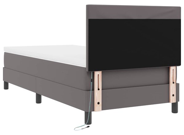 Krevet s opruga kutije s madracem Siva 90 x 200 cm Umjetna koža - Siva / 90 x 200 cm