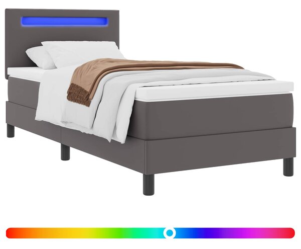 Krevet s opruga kutije s madracem Siva 90 x 200 cm Umjetna koža - Siva / 90 x 200 cm