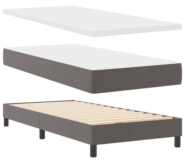 Krevet s opruga kutije s madracem Siva 90 x 200 cm Umjetna koža - Siva / 90 x 200 cm