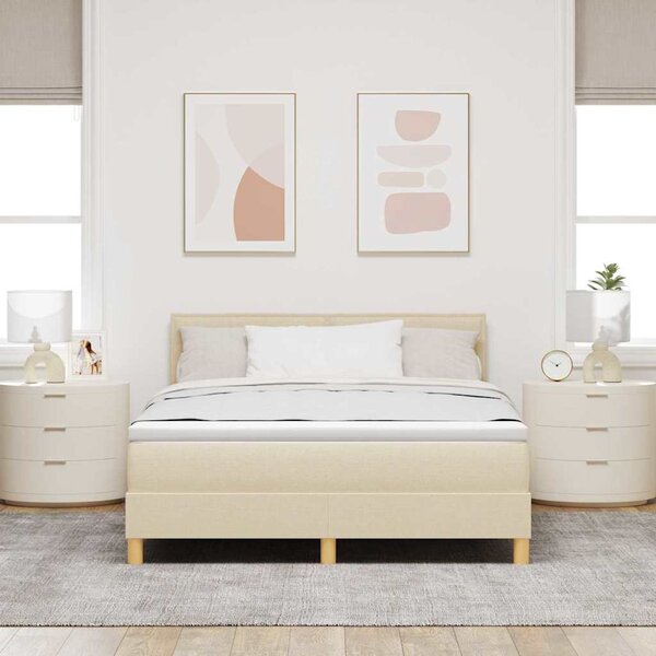 Krevet s opruga kutije s jastukom Krema 140 x 190 cm tkanina - Krem / 140 x 190 cm