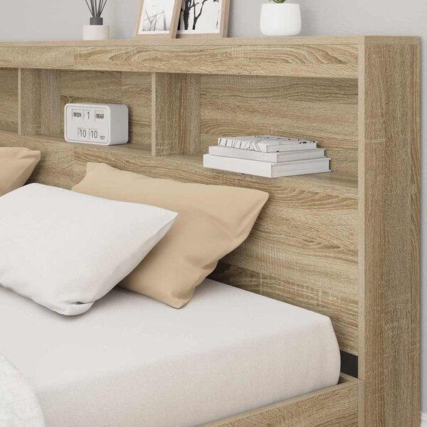 Krevet s policama sonoma hrast 180 x 200 cm Konstruirano drvo - Smeđa / 180 x 200 cm