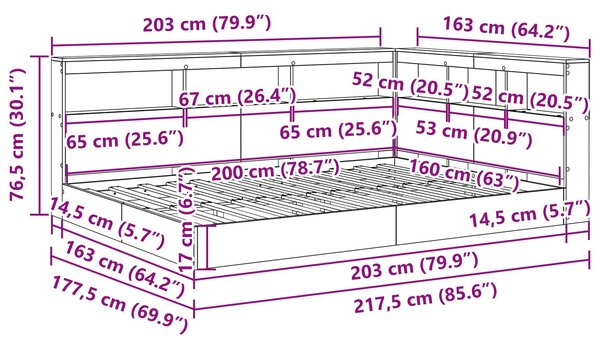 Krevet s policama Beton siva 160 x 200 cm Konstruirano drvo - Siva / 160 x 200 cm
