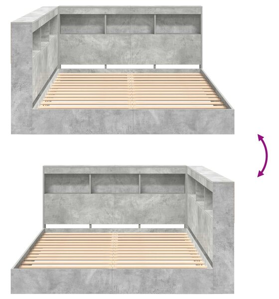 Krevet s policama Beton siva 160 x 200 cm Konstruirano drvo - Siva / 160 x 200 cm