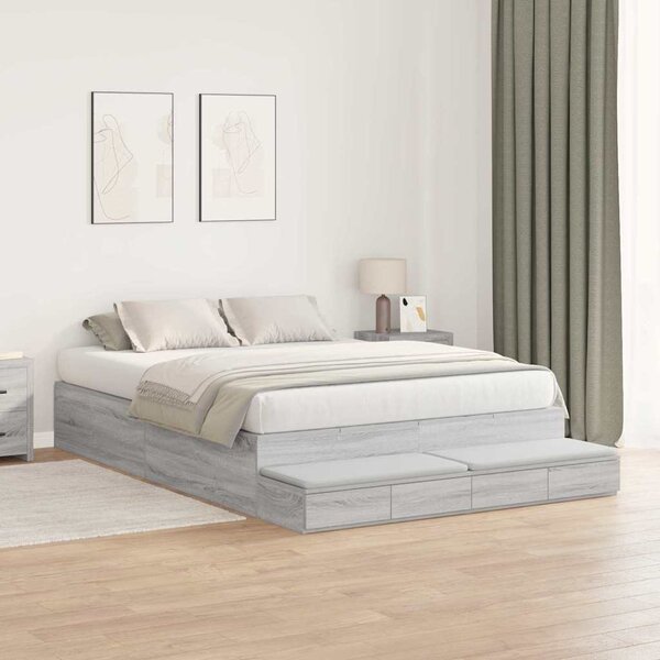Krevet s ladicama Siva Sonoma 135 cm Konstruirano drvo - Siva / 135 cm