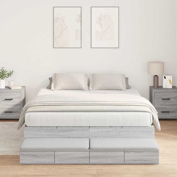 Krevet s ladicama Siva Sonoma 135 cm Konstruirano drvo - Siva / 135 cm