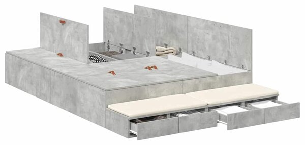Krevet s ladicama Betonski sivi 140 cm Konstruirano drvo - Siva / 140 cm