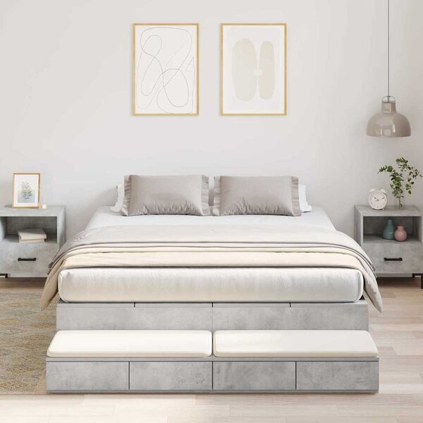 Krevet s ladicama Betonski sivi 140 cm Konstruirano drvo - Siva / 140 cm