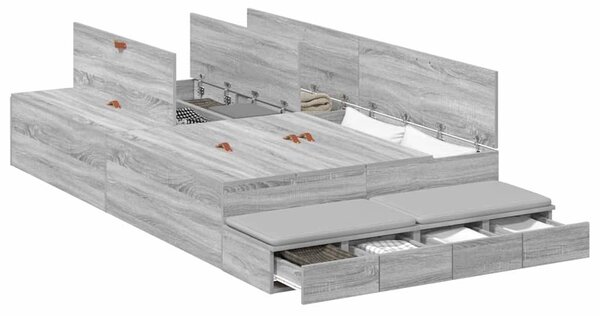 Krevet s ladicama Siva Sonoma 120 cm Konstruirano drvo - Siva / 120 cm