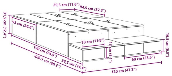 Krevet s ladicama Sonoma hrast 120 cm Konstruirano drvo - Smeđa / 120 cm