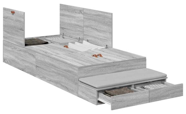 Krevet s ladicama Siva Sonoma 80 cm Konstruirano drvo - Siva / 80 cm