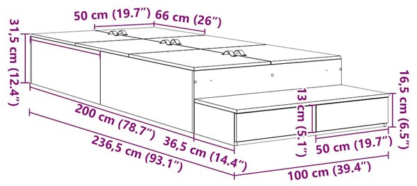Krevet s ladicama Sonoma hrast 100 cm Konstruirano drvo - Smeđa / 100 cm