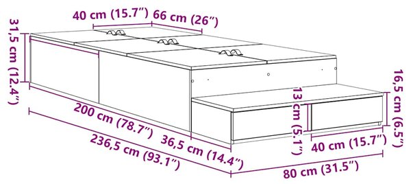 Krevet s ladicama s ladicama Crni hrast 80 cm Konstruirano drvo - Crna / 80 cm