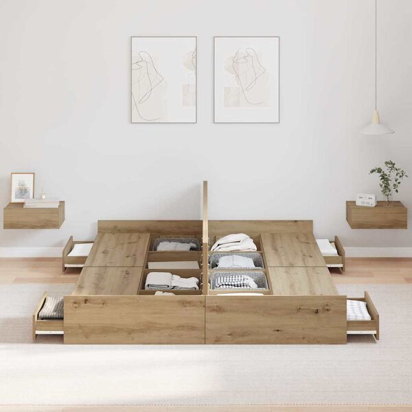 Krevet s ladicama s uzglavljem Umjetnički hrast 135 x 190 cm - Smeđa / 135 x 190 cm