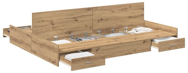 Krevet s ladicama s uzglavljem Umjetnički hrast 135 x 190 cm - Smeđa / 135 x 190 cm