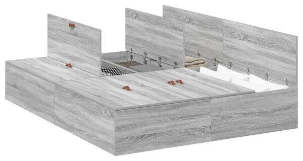 Krevet s ladicama Siva Sonoma 135 x 190 cm Konstruirano drvo - Siva / 135 x 190 cm