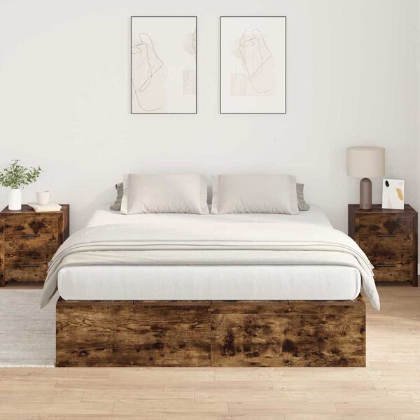 Krevet s ladicama Dimljeni hrast 135 x 190 cm Konstruirano drvo - Smeđa / 135 x 190 cm