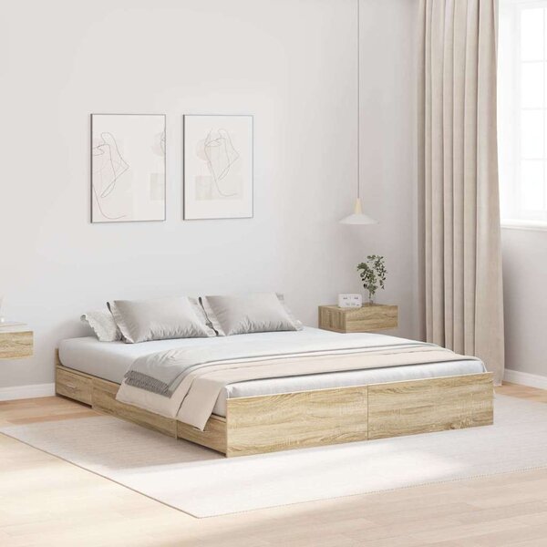 Krevet s ladicama Sonoma hrast 135 x 190 cm Konstruirano drvo - Smeđa / 135 x 190 cm