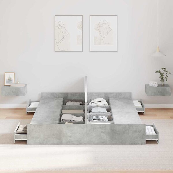 Krevet s ladicama Betonski sivi 135 x 190 cm Konstruirano drvo - Siva / 135 x 190 cm